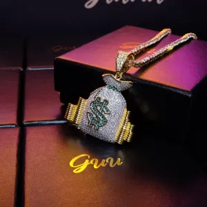 18K Yellow Gold-Plated Micro-inlay AAA CZ Dollar Money Bag Pendant