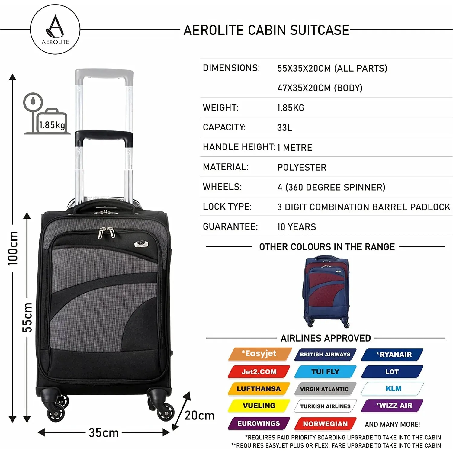 Aerolite Super Lightweight 4 Wheels Soft Shell Cabin & Hold Luggage Set of 3, Cabin Size Approved for Ryanair (Priority), easyJet (Plus/Large Cabin), British Airways, Delta, Lufthansa, (Cabin 21", Medium 26", Large 30")