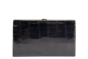 Art deco black crocodile skin clutch rectangular frame