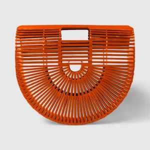 Bamboo Tote - Handcrafted Basket Bag for Women. Dark Orange. Two Sizes