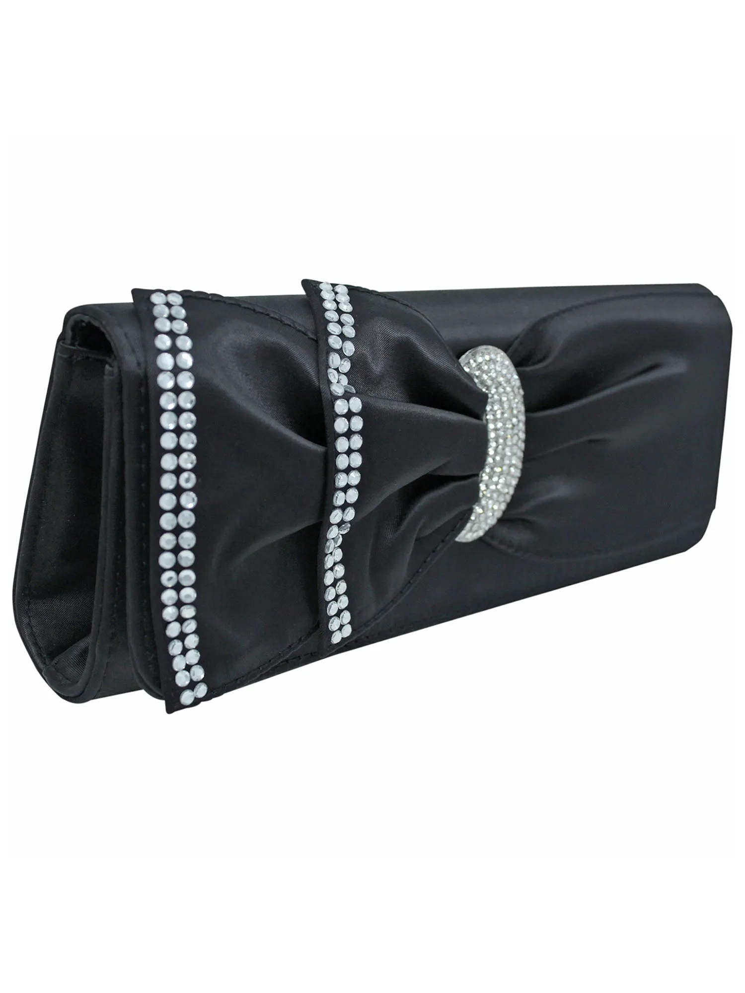 Black Satin Evening Clutch Bag With Rhinestones