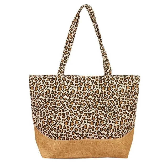 Brown Leopard Jute Tote