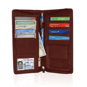 Genuine RFID-Blocking Men's Leather Bifold Wallet Organizer Checkbook Card Case - Burgundy