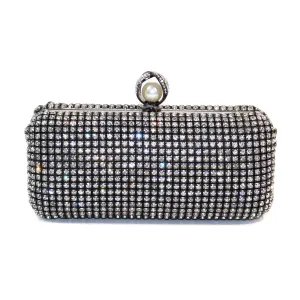 Gunmetal and Rhinestone Clutch with Pearl Clasp