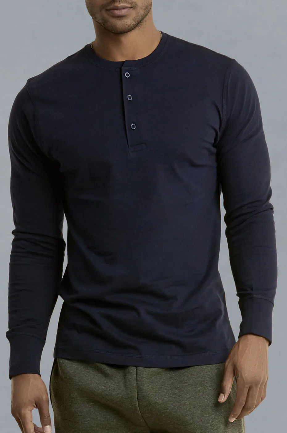 KNOCKER MEN'S HENLEY SHIRT (MHS001_NAVY)