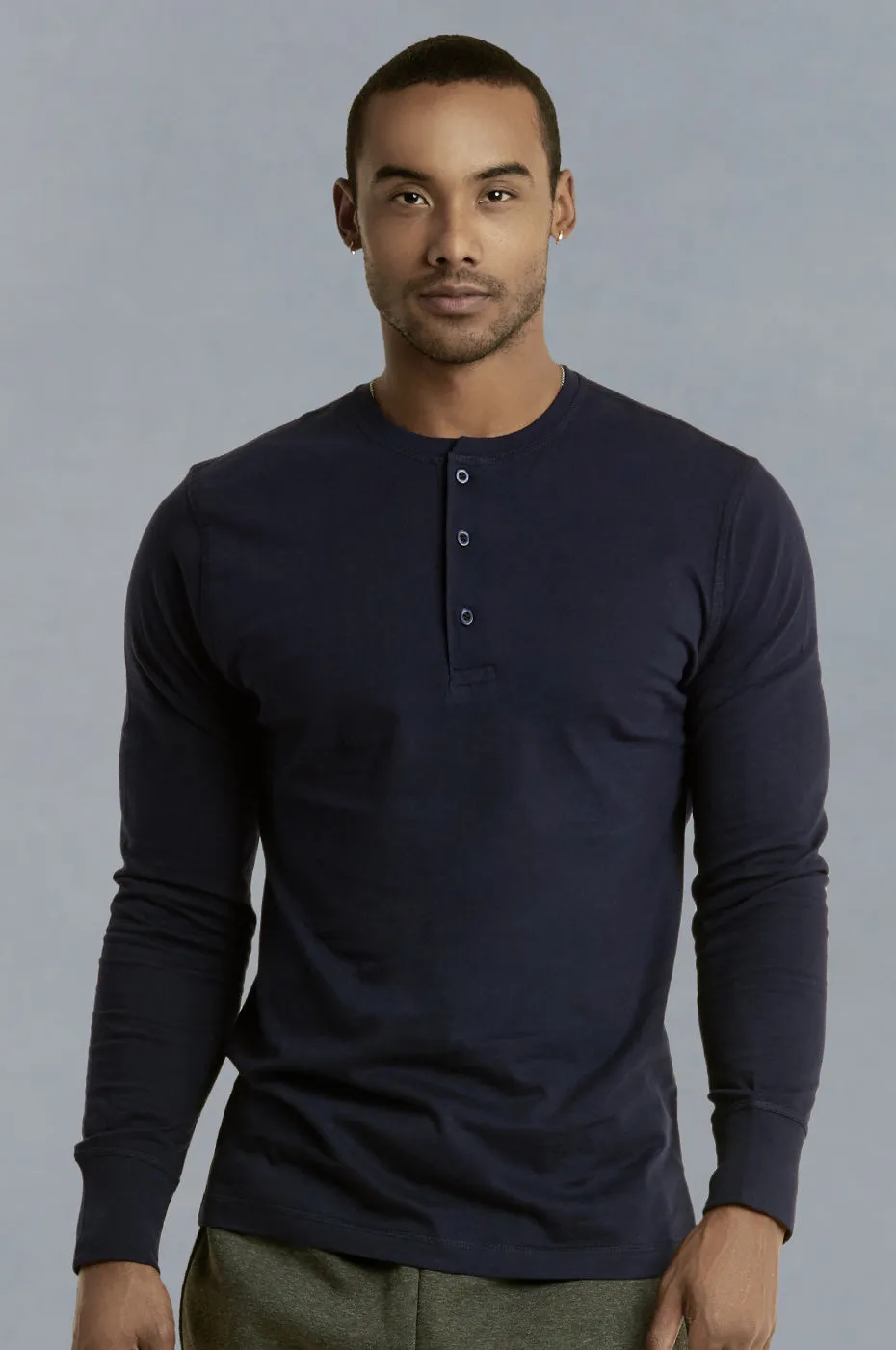 KNOCKER MEN'S HENLEY SHIRT (MHS001_NAVY)