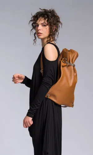 Leather Bucket Backpack with Chain