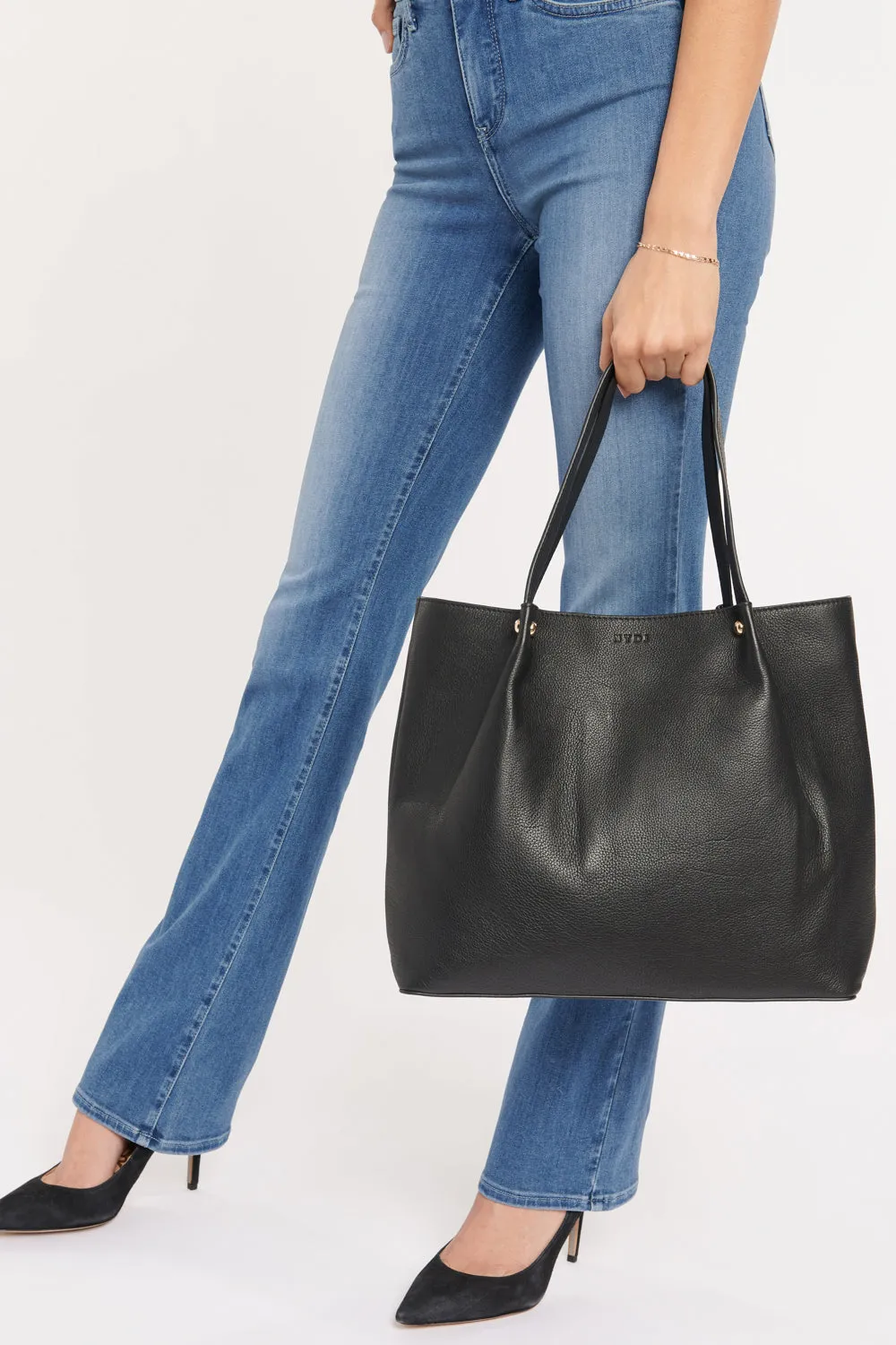 Leather Tote Bag With Pouch - Black