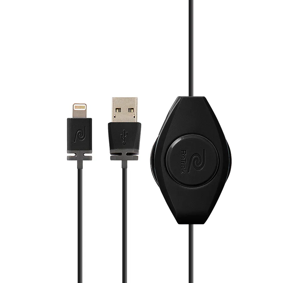 Lightning Cord | Retractable Charge & Sync Lightning Cable | Black