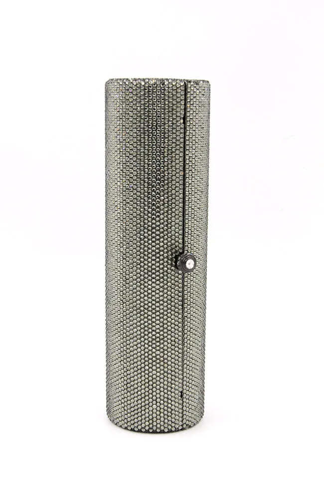 Long Cylinder Encrusted Crystals Clutch Rhinestone Clasp