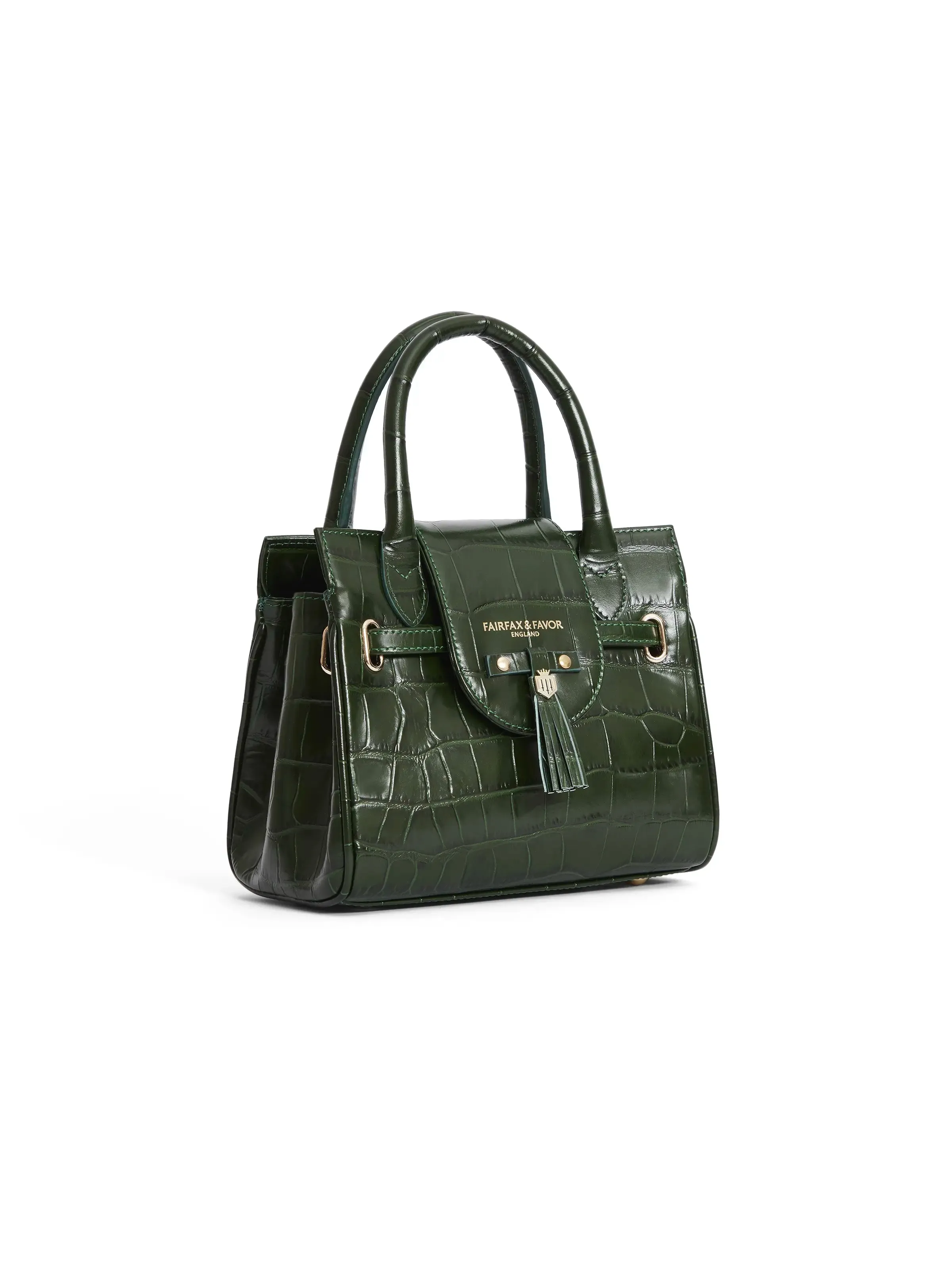 Mini Windsor Handbag - Emerald Green Croc Print Leather