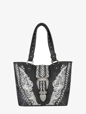 Montana West Embossed Crystal Buckle Concealed Tote