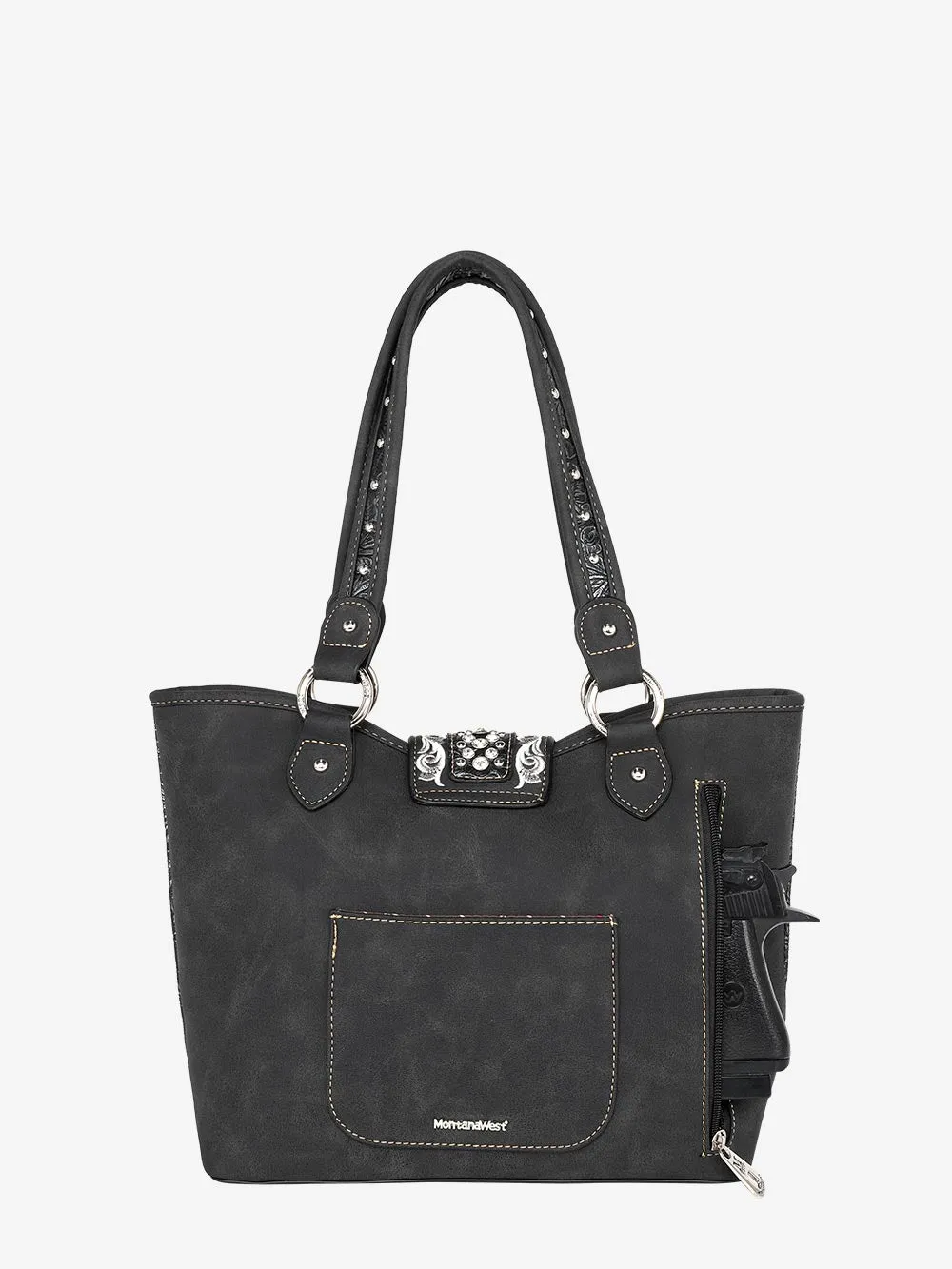 Montana West Embossed Crystal Buckle Concealed Tote