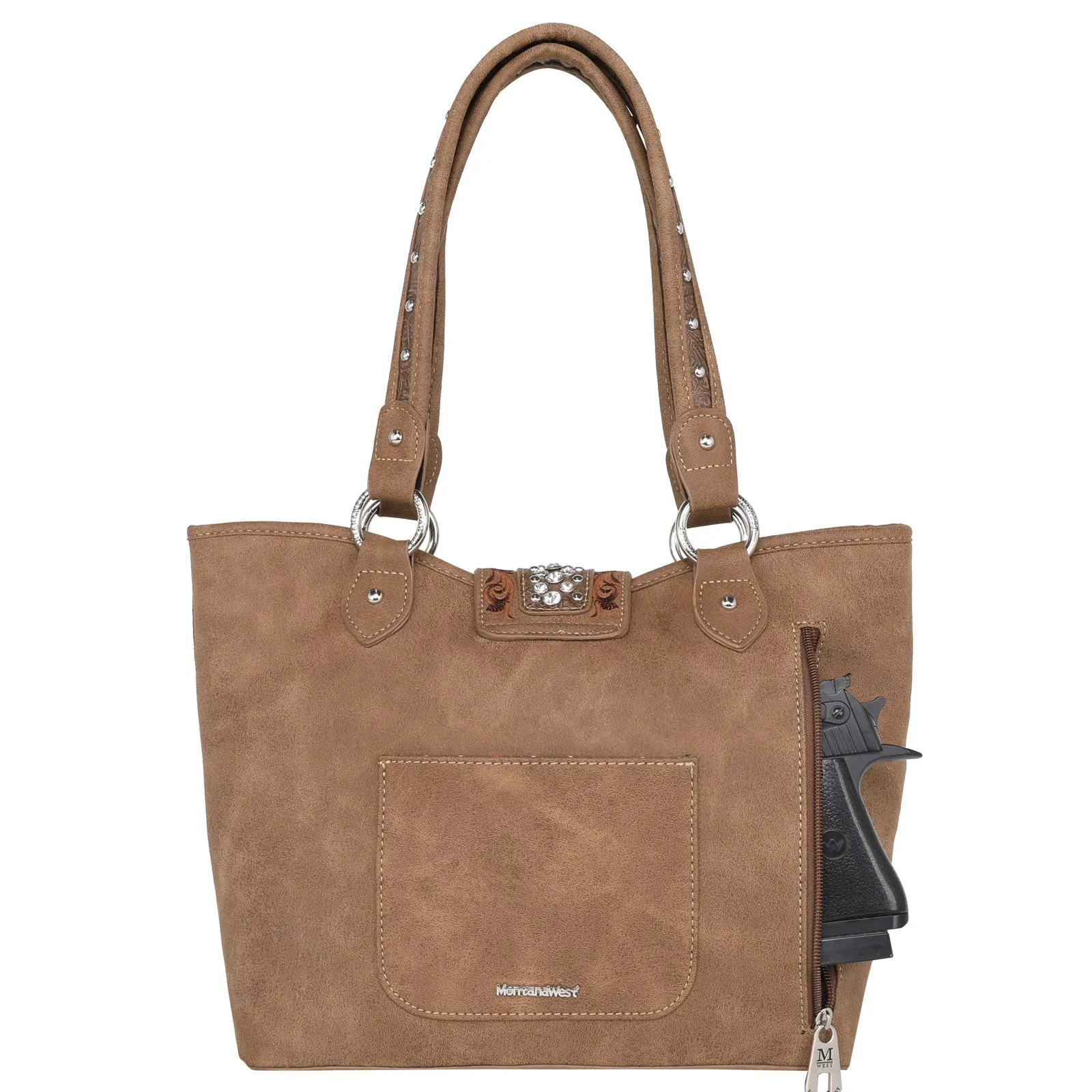 Montana West Embossed Crystal Buckle Concealed Tote