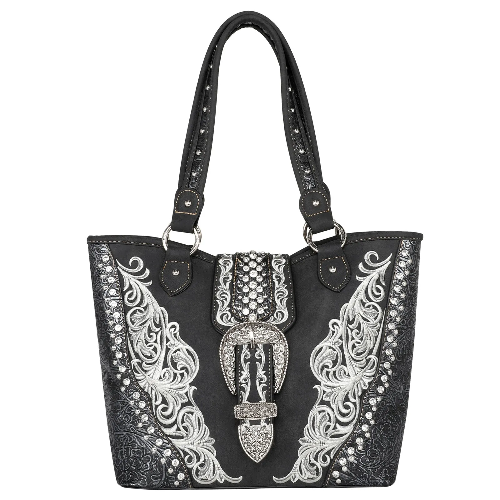 Montana West Embossed Crystal Buckle Concealed Tote