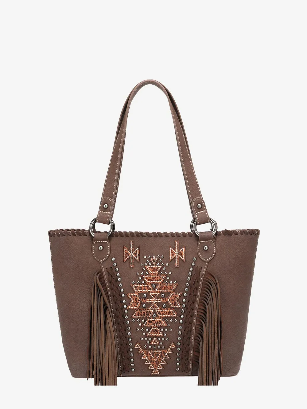 Montana West Geometric Aztec Leather Fringe Concealed Carry Tote