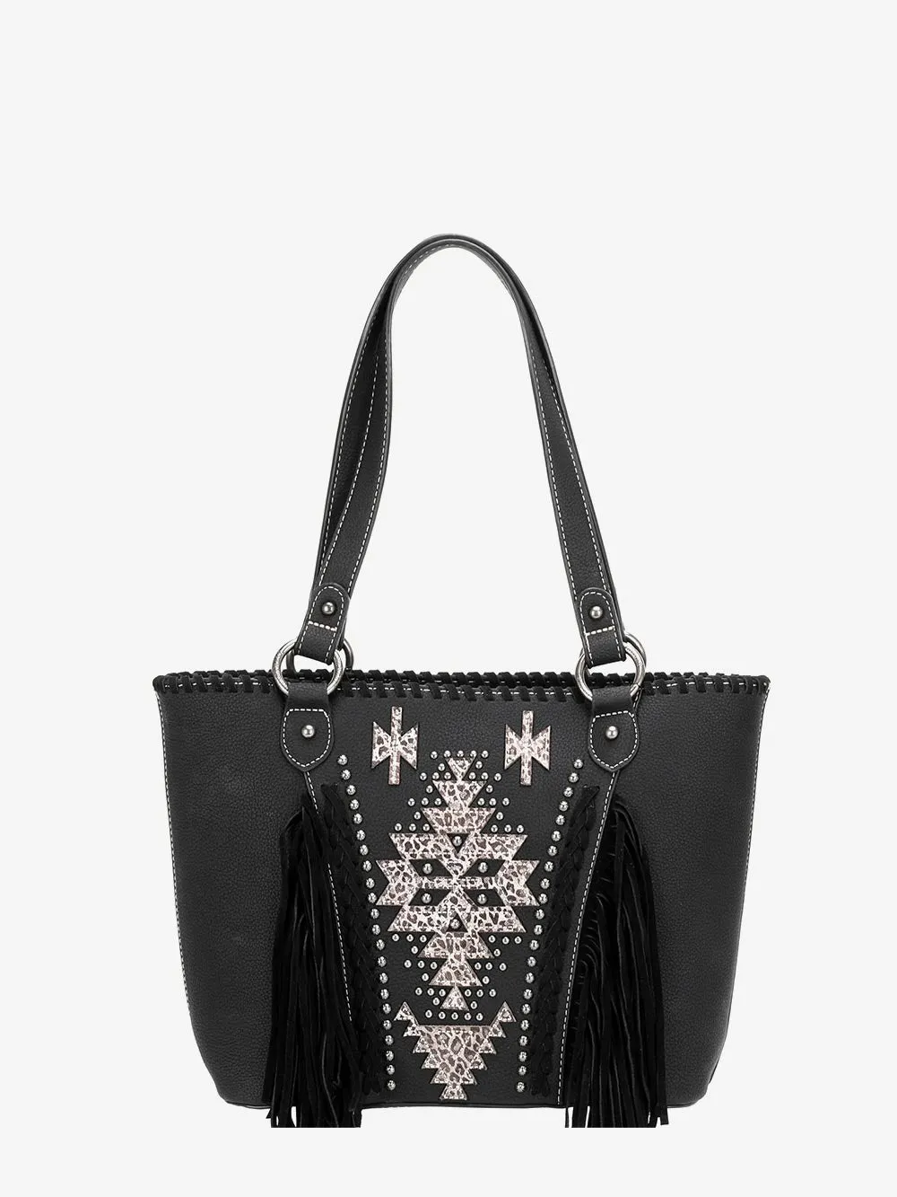 Montana West Geometric Aztec Leather Fringe Concealed Carry Tote