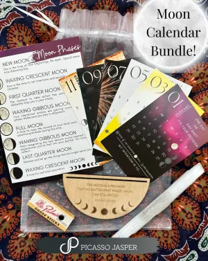 Moon Calendar Bundle! Calendar   Holder, Selenite Wand & Cleansing Dhoop Sticks