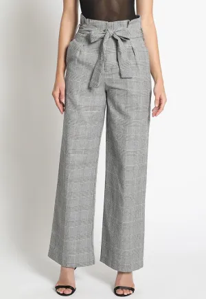 Paperbag Plaid Pants With Tie