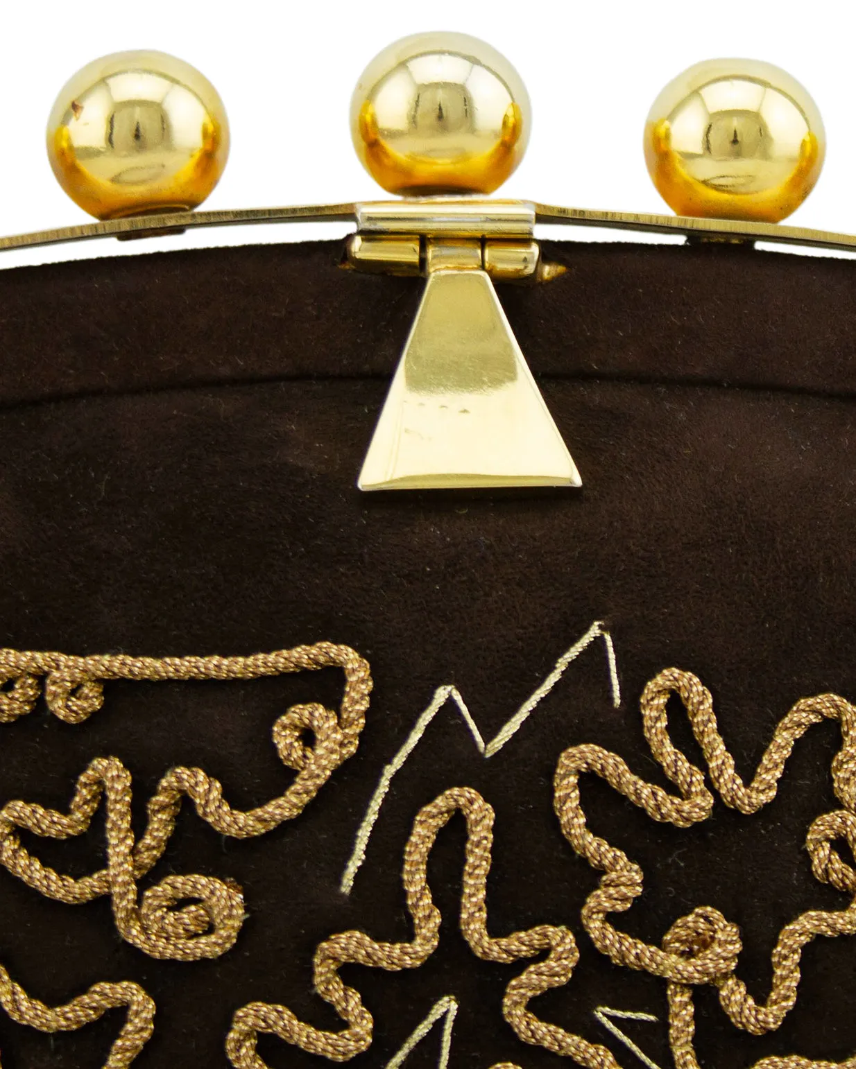 Phillippe Model Paris Brown and Gold Embroidered Suede Mini Bag