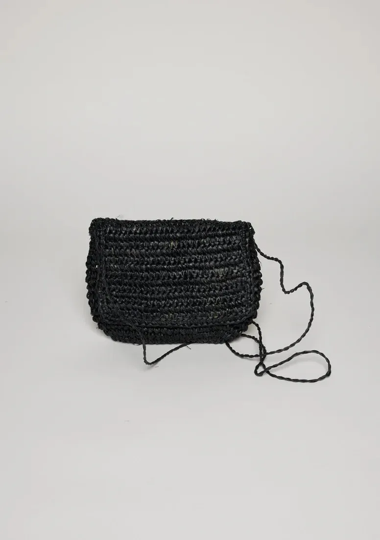 Straw Belt Bag- Black