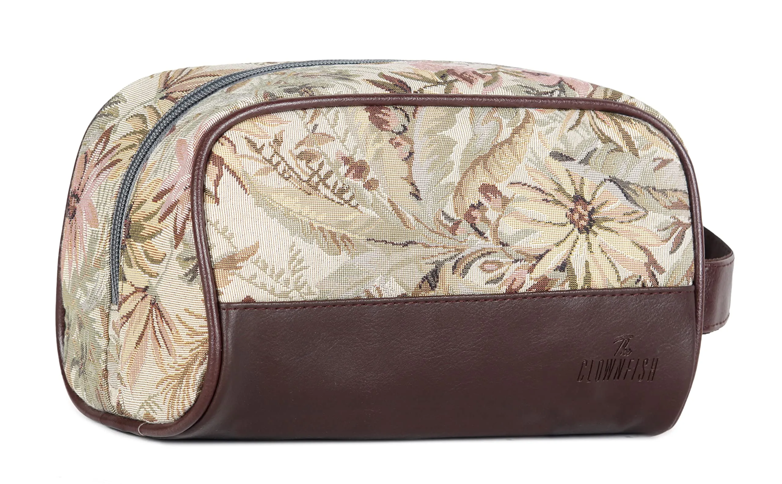 The Clownfish Combo of 2 Flossy Tapestry Travel Pouch Toiletry Bag (Flax, Beige)