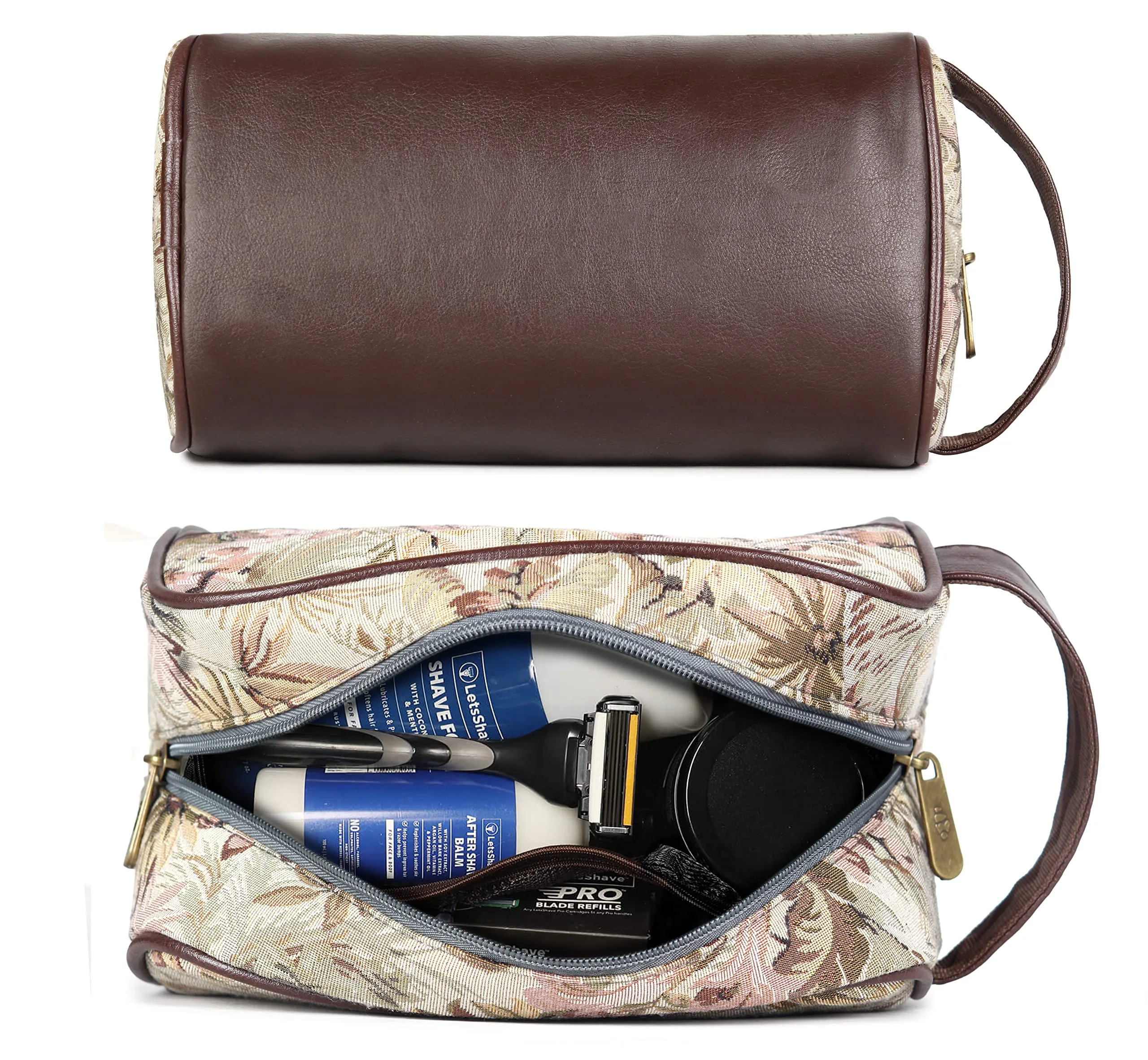 The Clownfish Combo of 2 Flossy Tapestry Travel Pouch Toiletry Bag (Flax, Beige)