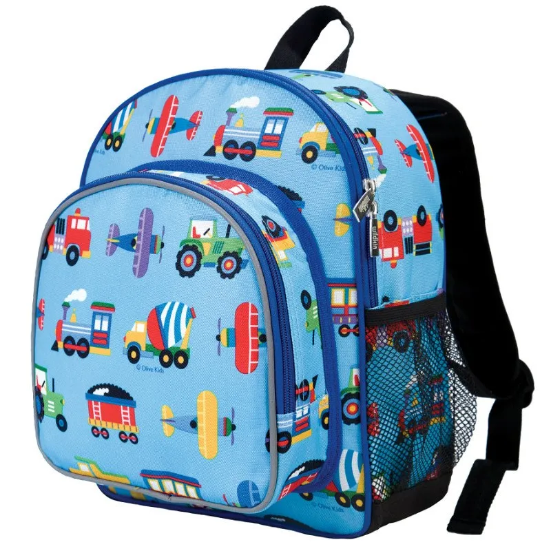 Wildkin Olive Kids Trains, Planes & Trucks Pack 'n Snack Backpack