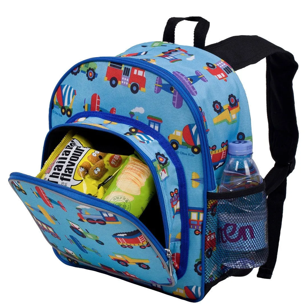 Wildkin Olive Kids Trains, Planes & Trucks Pack 'n Snack Backpack