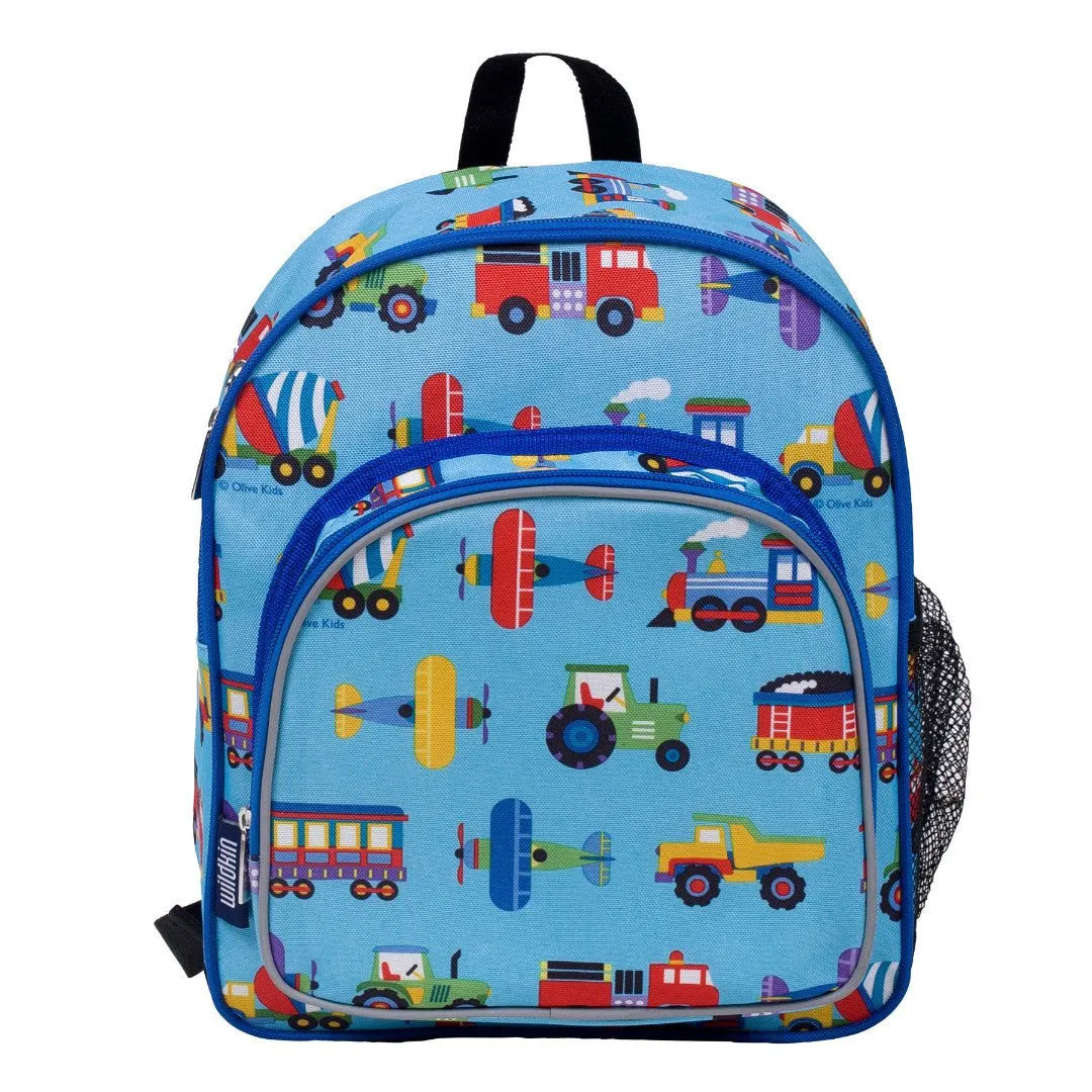 Wildkin Olive Kids Trains, Planes & Trucks Pack 'n Snack Backpack